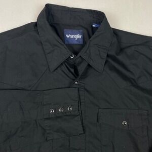 Wrangler Mens XL Black Western Pearl Snap Long Sleeve Shirt Solid Cowboy Yoke